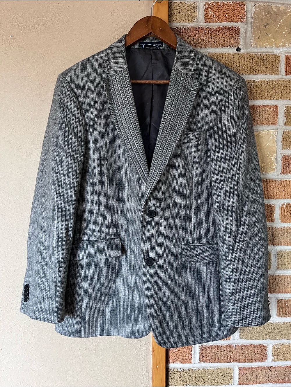 Tommy Hilfiger blazer wool blend sport coat suit gray tweed herringbone 38R